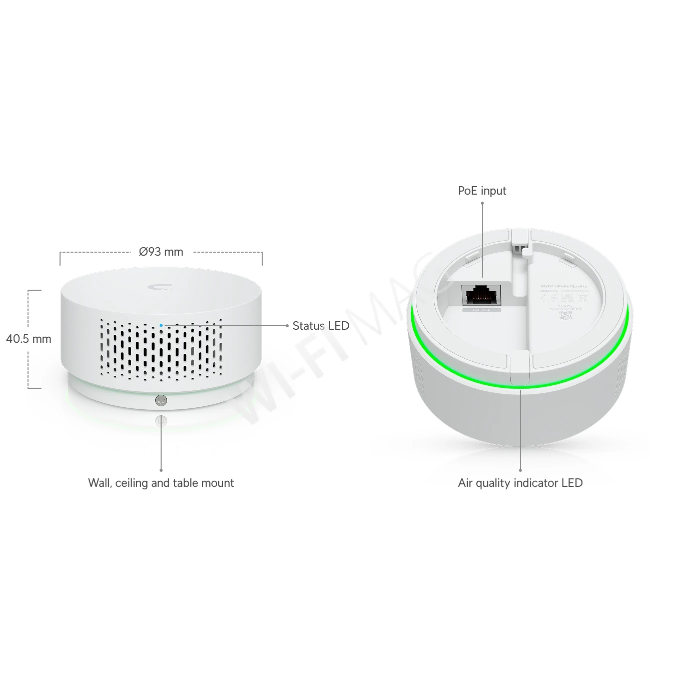 Ubiquiti UniFi Protect Vape Detection & Air Quality Sensor, датчик качества воздуха и обнаружения электронных сигарет