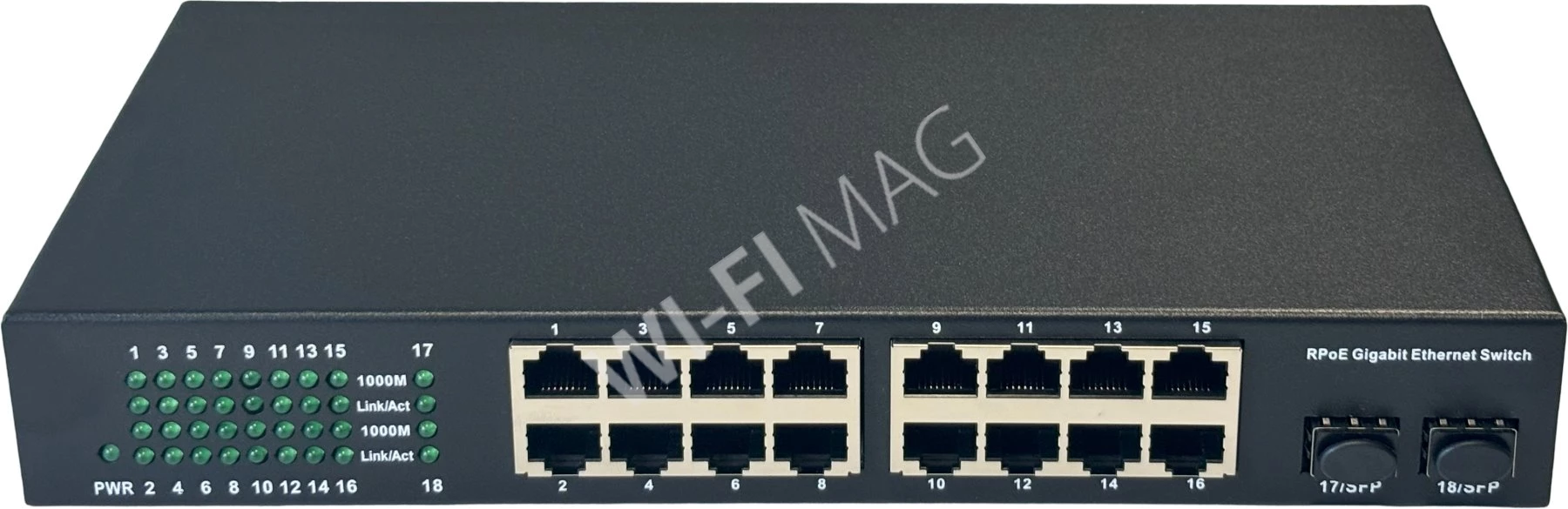 Conexpro GPOE-REVS-16, неуправляемый коммутатор с 16 PoE (1 Гбит/с) портами и 2-мя портами SFP