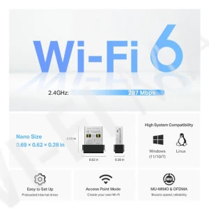 TP-Link Archer TX1U Nano AX300,  беспроводной Wi-Fi 6 USB‑адаптер 2,4 ГГц