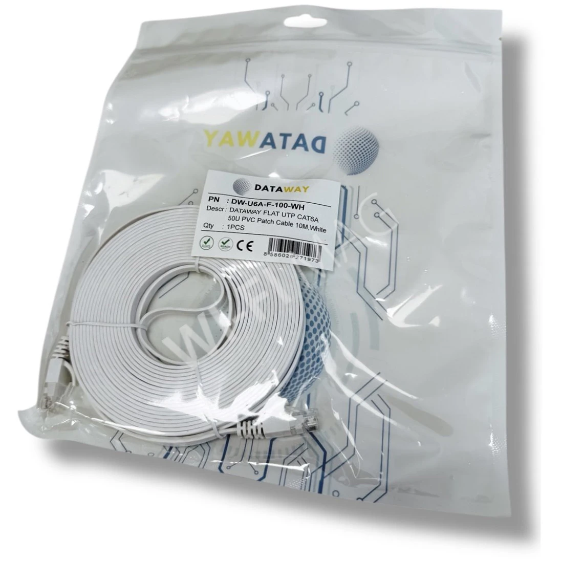 Dataway CAT6A UTP FLAT SLIM (10 метров) плоский белый патч-корд