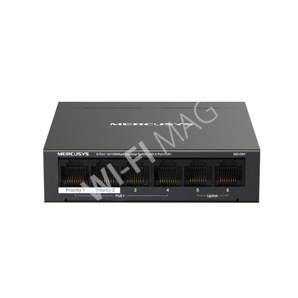 Mercusys MS106P, неуправляемый 6-портовый (10/100 Мбит/с) с 4-мя PoE+ коммутатор
