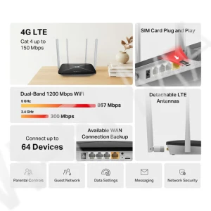 Mercusys MB135-4G AC1200, двухдиапазонный маршрутизатор 4G LTE