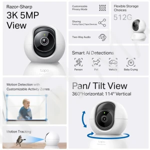 TP-Link Tapo C230, 5Мп умная поворотно-наколонная с двусторонней аудиосвязью и ночным видением Wi‑Fi-камера 2,4 ГГц