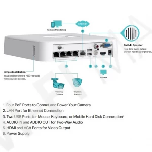 TP-Link VIGI NVR1104H-4P, 4-канальный сетевой видеорегистратор с поддержкой PoE+