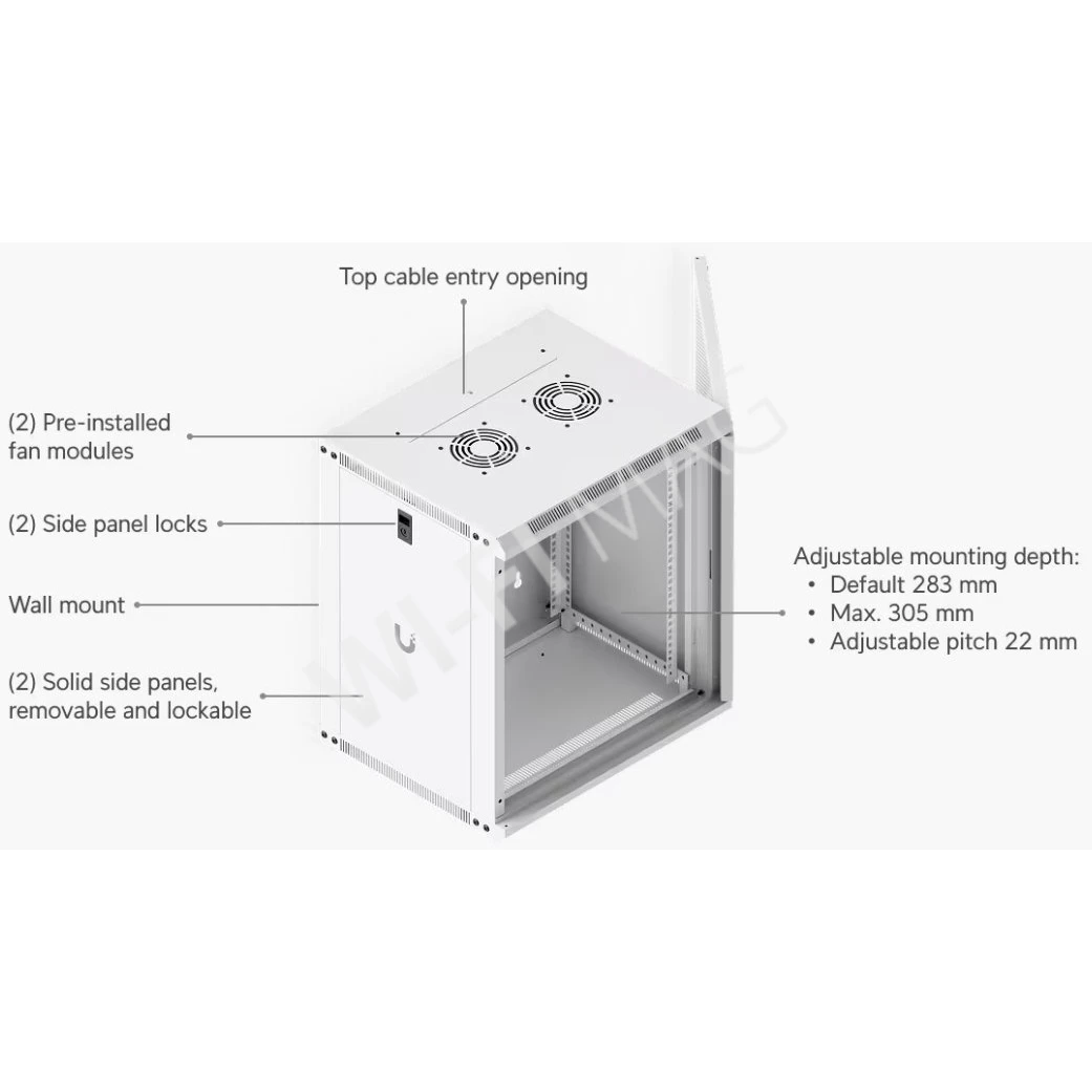Ubiquiti 12U Rack Cabinet Perforated Front Door (450 мм) стоечный шкаф 12U с 2-мя вентиляторами и перфорированной дверцей