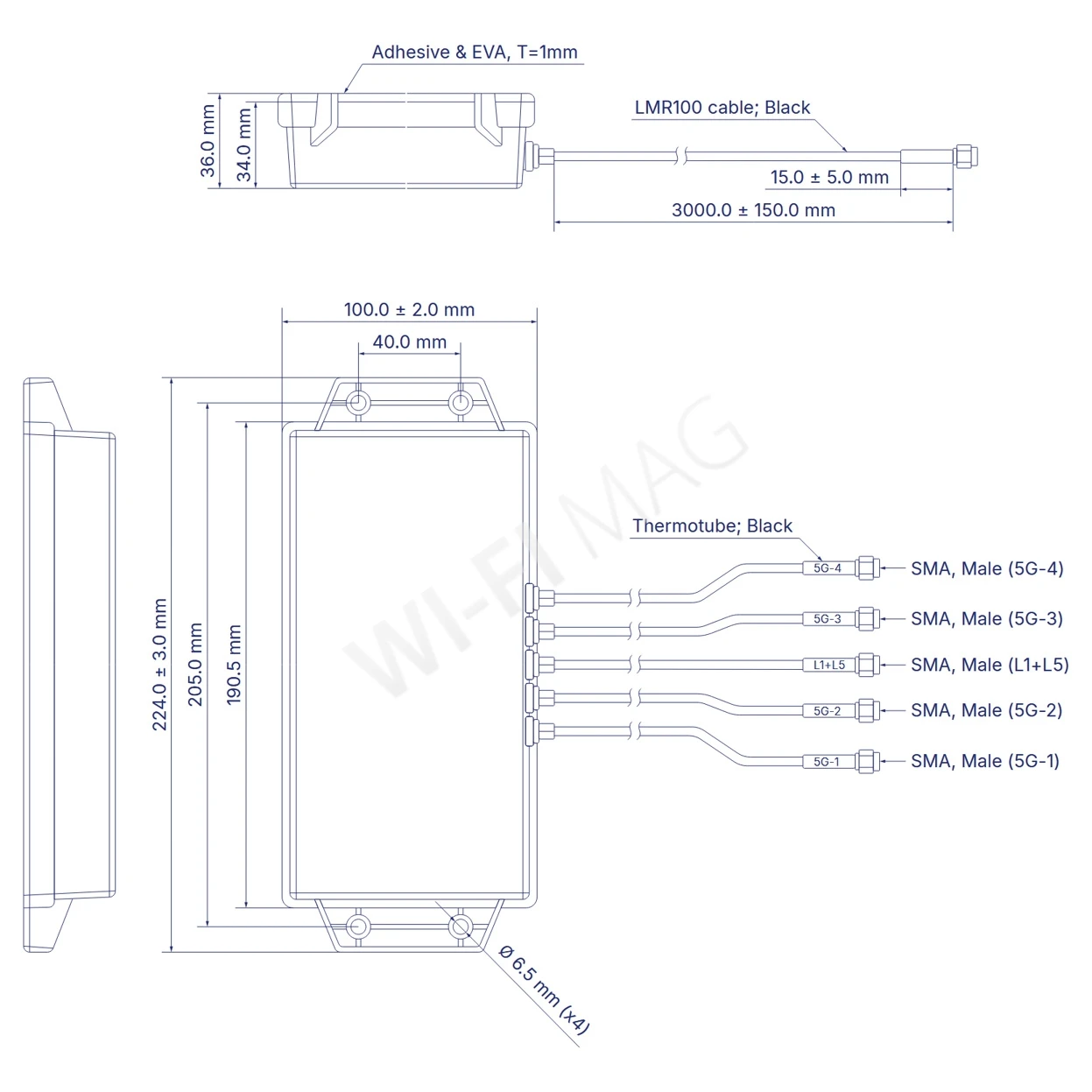 Teltonika PR1KCN40 5G Combo MIMO Mobile/GNSS SMA Antenna, уличная комбинированная мобильная антенна с 5-ю кабелями 3 м
