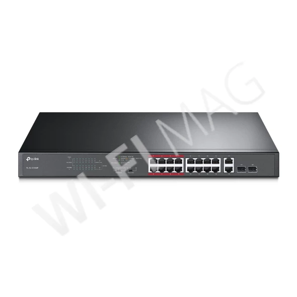 TP-Link TL-SL1218MP, 16 портов (10/100 Мбит/с) и 2 гигабитных порта