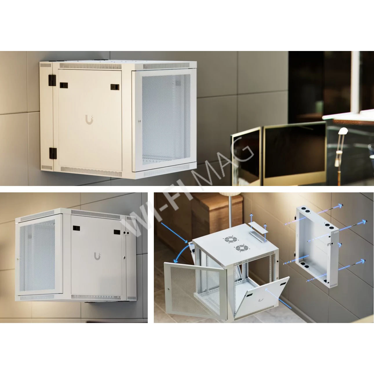 Ubiquiti 12U Rack Cabinet Perforated Front Door Swing (700 мм) двухсекционный стоечный шкаф 12U с 2-мя вентиляторами и перфорированной дверцей