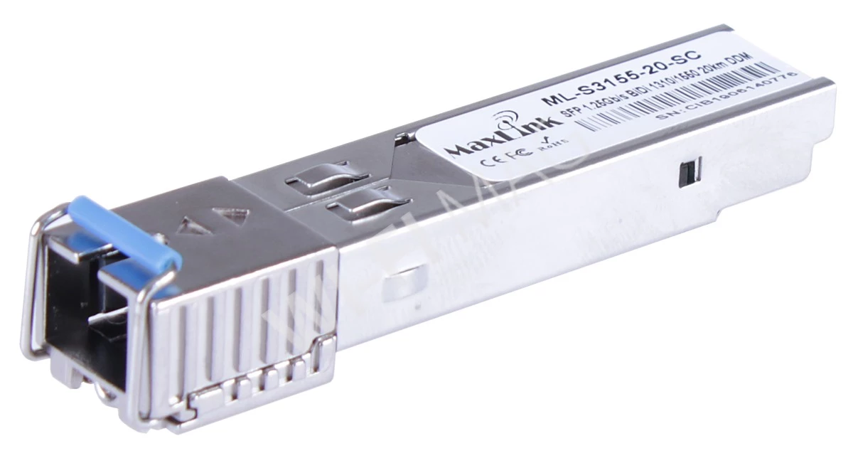 Max Link 1.25G SFP optical module, WDM(BiDi), SM, Tx 1310/Rx1550nm, 20KM, 1x SC connector, DDM, оптический модуль