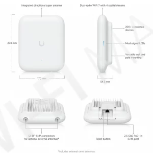 Ubiquiti UniFi 7 Outdoor, всепогодная точка доступа Wi-Fi 7 с 4 пространственными потоками