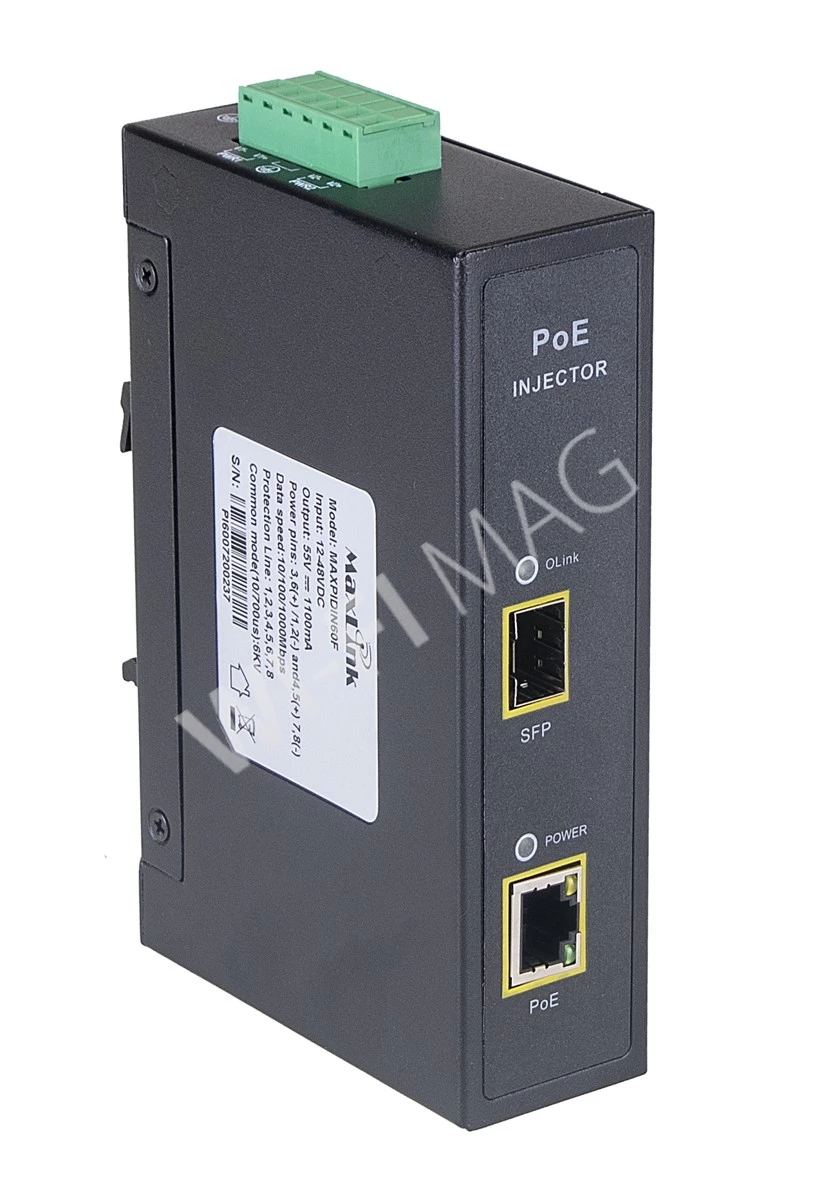 Блок питания Max Link DIN60F PoE injektor - 44-57VDC, 802.3af/at/bt, 55V, 1.1A, 60W, 1xSFP, 1Gbit инжектор питания