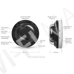 Ubiquiti UniFi AI Multi Sensor 4 Camera White, 32 Мп белая уличная PoE++ с 4-мя объективами и 2,33-кратным зумом IP-видеокамера