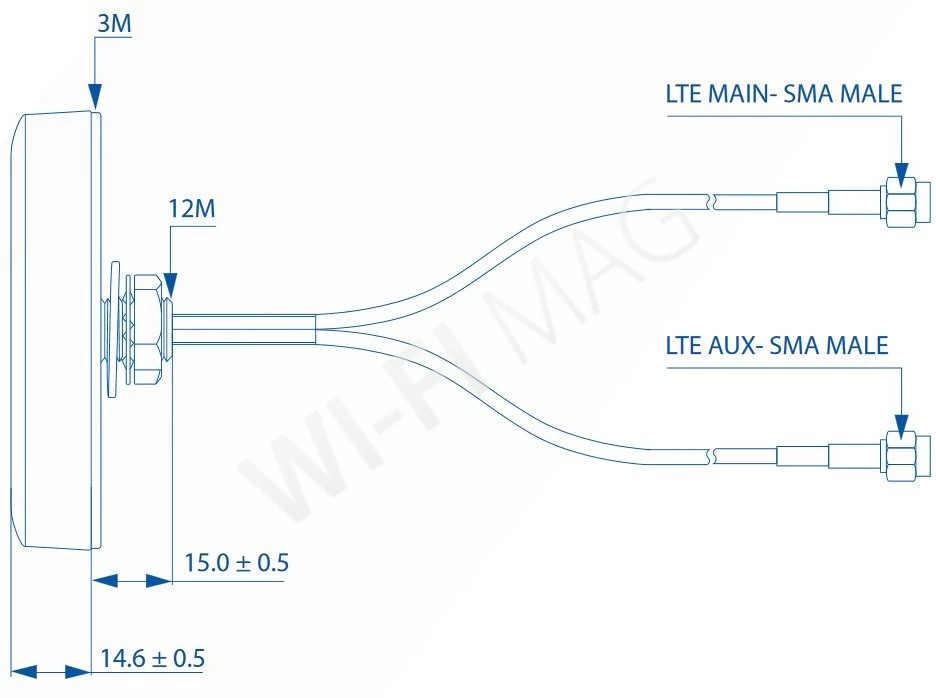 Teltonika PR1KCL25 Combo MIMO Mobile Roof SMA Antenna, комбинированная антенна для крепления на крышу с 2-мя кабелями 3 м