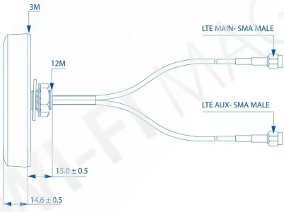 Teltonika PR1KCL25 Combo MIMO Mobile Roof SMA Antenna, комбинированная антенна для крепления на крышу с 2-мя кабелями 3 м