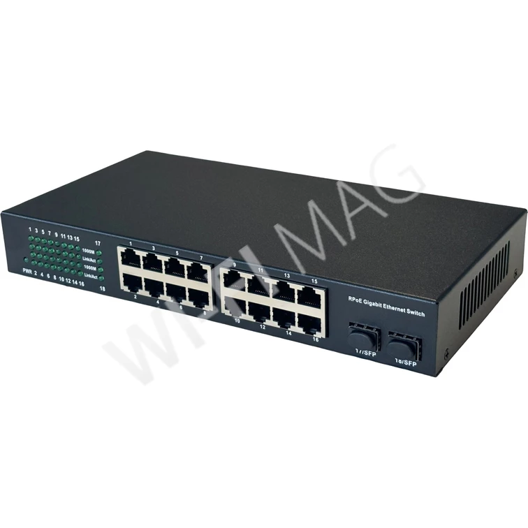 Conexpro GPOE-REVS-16, неуправляемый коммутатор с 16 PoE (1 Гбит/с) портами и 2-мя портами SFP