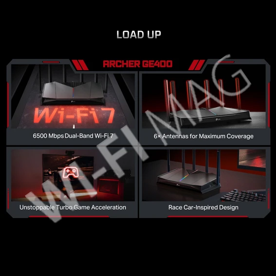 TP-Link Archer GE400 BE6500 Dual-Band Wi-Fi 7 Gaming Router, двухдиапазонный игровой маршрутизатор Wi‑Fi 7