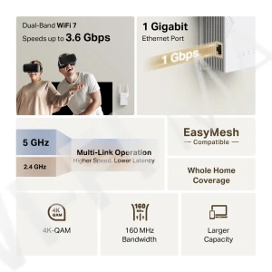 TP-Link RE225BE BE3600, двухдиапазонный усилитель сигнала Wi-Fi 7 EasyMesh