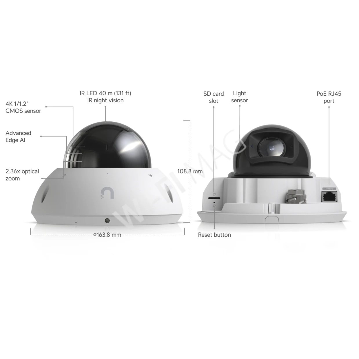 Ubiquiti UniFi G6 Edge Dome Camera, 8 Мп уличная PoE+ с микрофоном и ночным видением белая IP-видеокамера