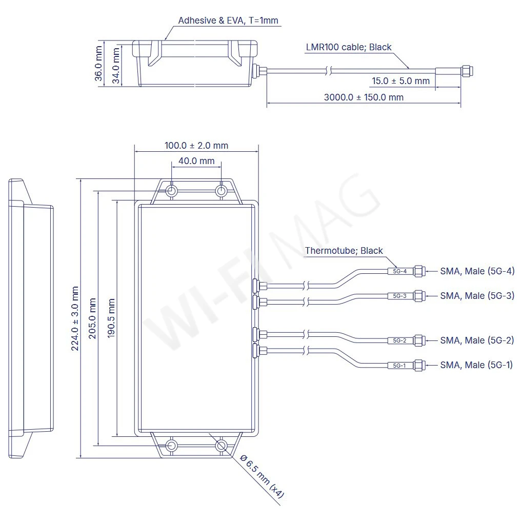 Teltonika PR1KC540 5G Combo MIMO Mobile SMA Antenna, уличная комбинированная мобильная антенна с 4-я кабелями 3 м