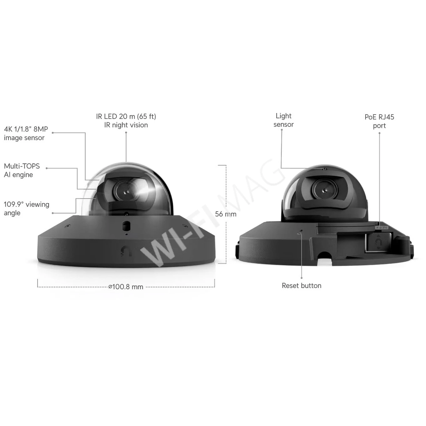 Ubiquiti UniFi G6 Mini Dome Camera Black, 8 Мп PoE с двусторонней аудиосвязью и ночным видением черная IP-видеокамера