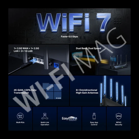 Mercusys MR37BE BE6500, двухдиапазонный маршрутизатор Wi‑Fi 7