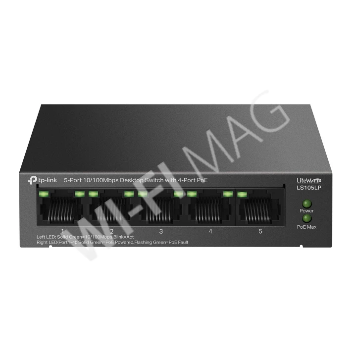 TP-Link LS105LP, LiteWave 5-портовый 10/100 Мбит/с (4 PoE) неуправляемый коммутатор