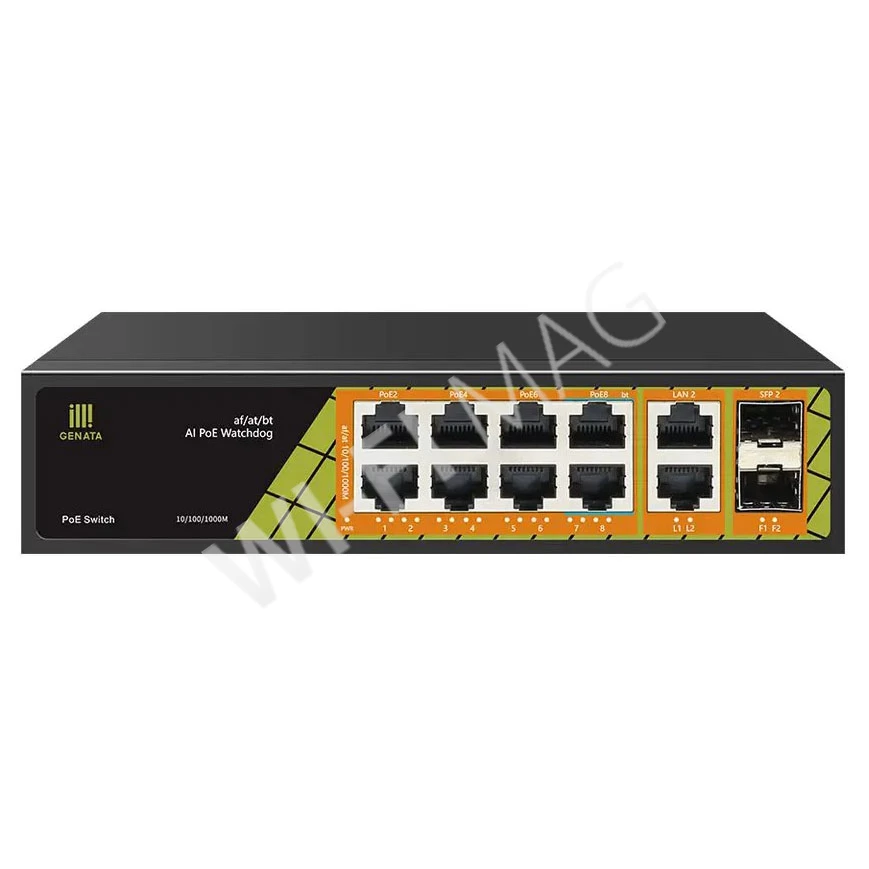 Conexpro GNT-P1012G6, с 8 PoE (1 Гбит/с), 2 LAN (1 Гбит/с) и 2 SFP портами неуправляемый коммутатор