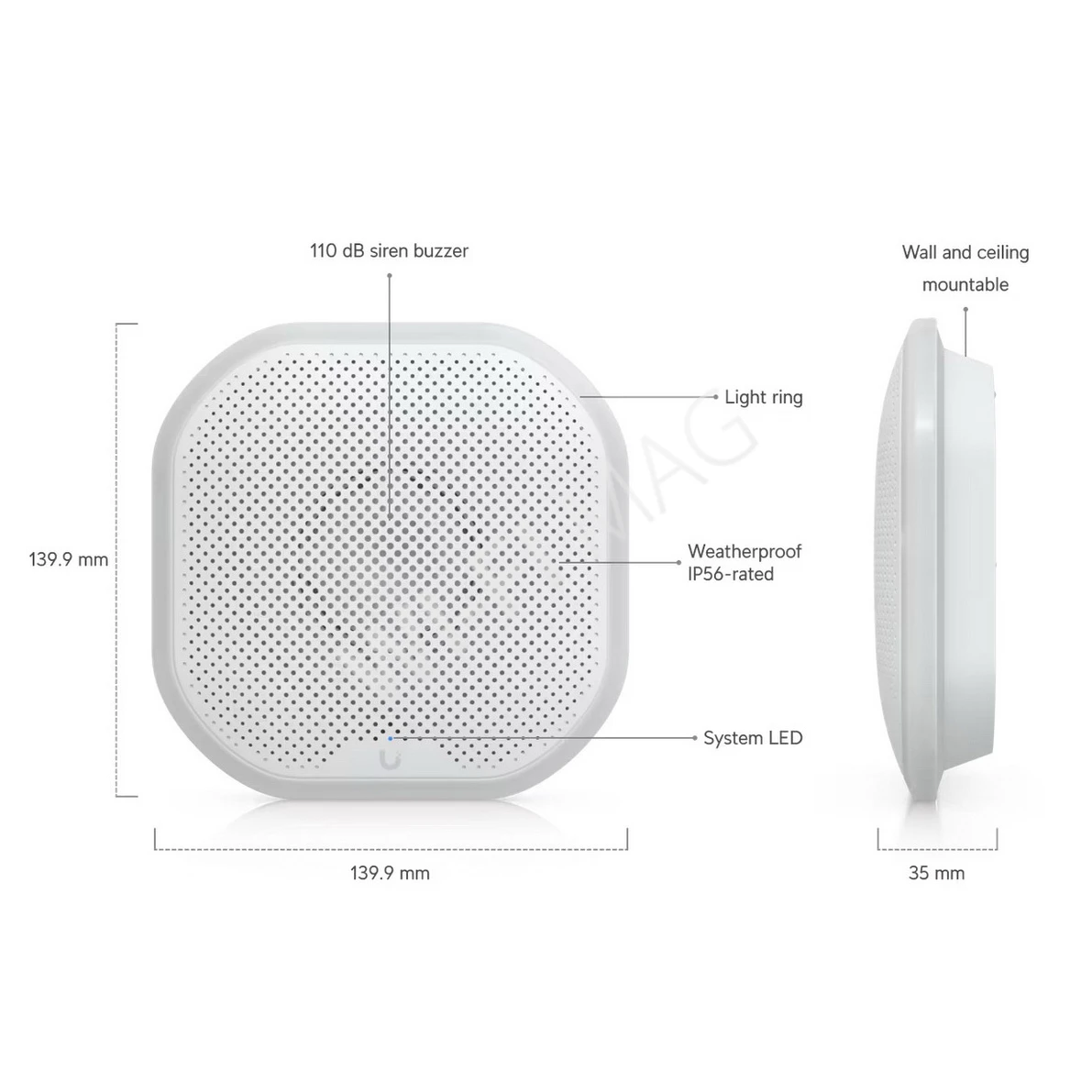 Ubiquiti UniFi Protect Siren PoE, всепогодная сирена 110 дБ с подсветкой и питанием по PoE