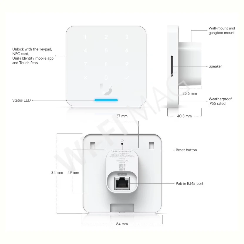 Ubiquiti UniFi Access G3 Reader Flex White, белый NFC/Bluetooth считыватель с клавиатурой и с Apple Touch Pass