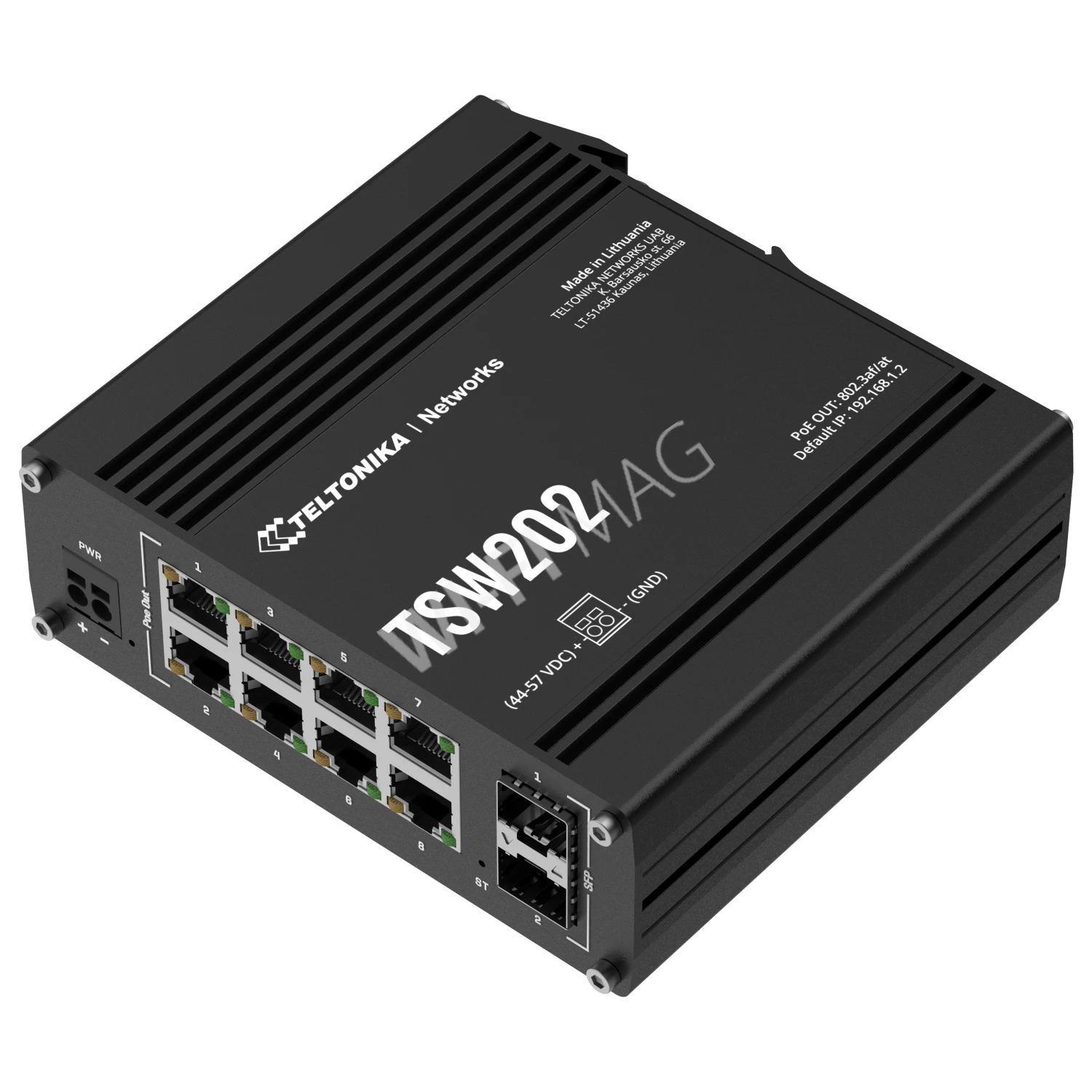 Teltonika TSW202, управляемый с 8 портами PoE+ 1 Гбит/с и 2 SFP коммутатор