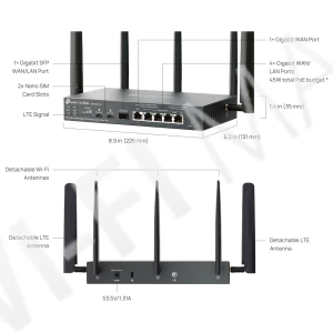 TP-Link ER706WP-4G AX3000, гигабитный VPN-шлюз Omada 4G+Cat6 с 4 портами PoE+
