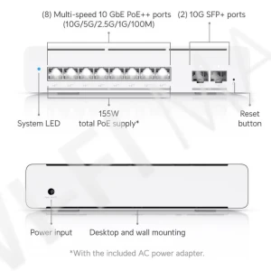 Ubiquiti UniFi Switch Pro XG 8 PoE (155 Вт) управляемый с 8 портами PoE++ Etherlighting коммутатор