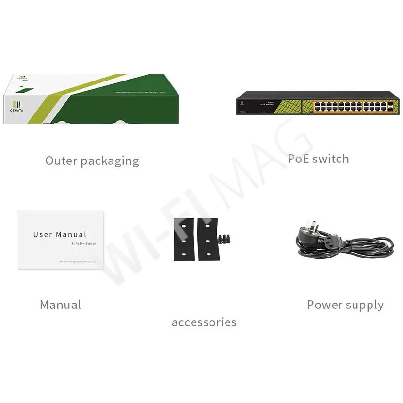 Conexpro GNT-P1026G6, с 24 PoE (1 Гбит/с) и 2 SFP портами неуправляемый коммутатор