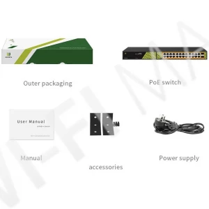 Conexpro GNT-P1026G6, с 24 PoE (1 Гбит/с) и 2 SFP портами неуправляемый коммутатор