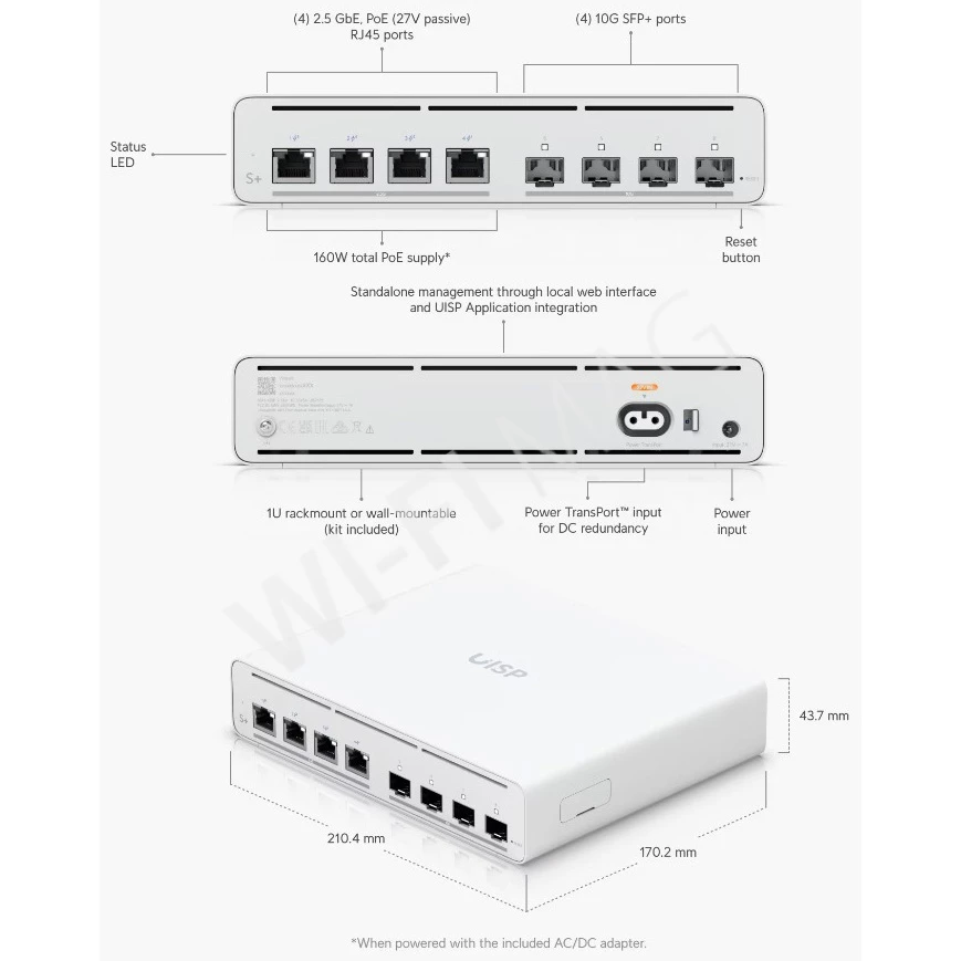 Ubiquiti UISP Switch Plus, управляемый коммутатор с 4-мя PoE+ 2,5 Гбит/с и 4-мя SFP+