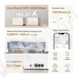 Mercusys Halo H85X (2-pack) AX3000, двухдиапазонная Mesh-система Wi-Fi 6 (2 устройства)