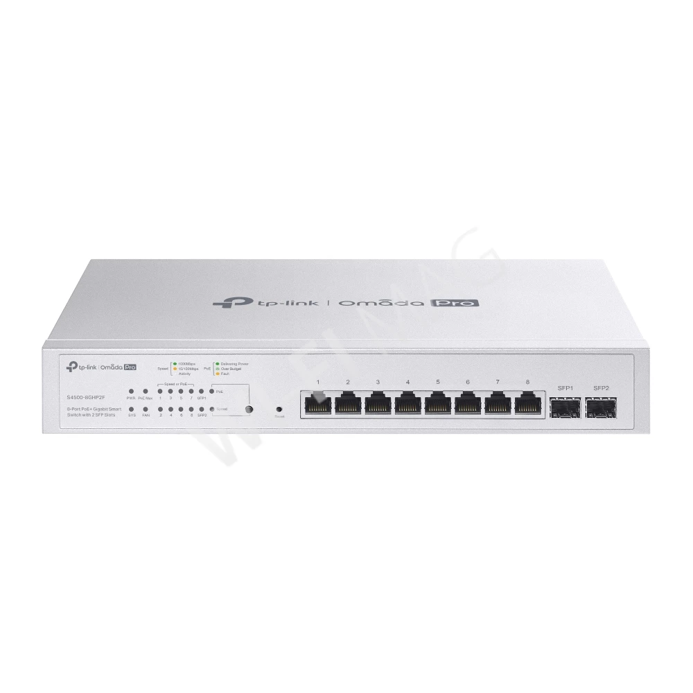 TP-Link S4500-8GHP2F, 2 SFP+ и 8 портов 1 Гбит/с PoE+ линейки Omada Pro управляемый Smart коммутатор