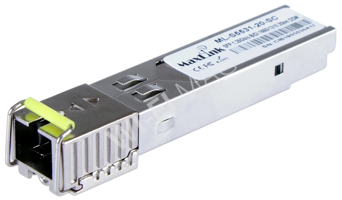 Max Link 1.25G SFP optical module, WDM(BiDi), SM, Tx 1550/Rx1310nm, 20km, 1x SC connector, DDM, оптический модуль