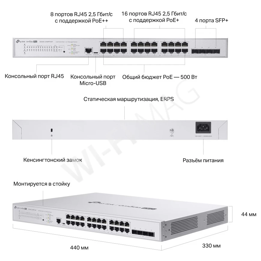 TP-Link S5500-24MPP4XF, 4 SFP+ и 24 порта 2,5 Гбит/с (8 PoE++, 16 PoE+) линейки Omada Pro управляемый коммутатор