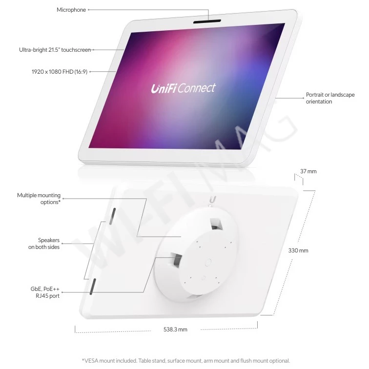 Ubiquiti UniFi Connect Display, 21,5-дюймовый сенсорный экран Full HD PoE++