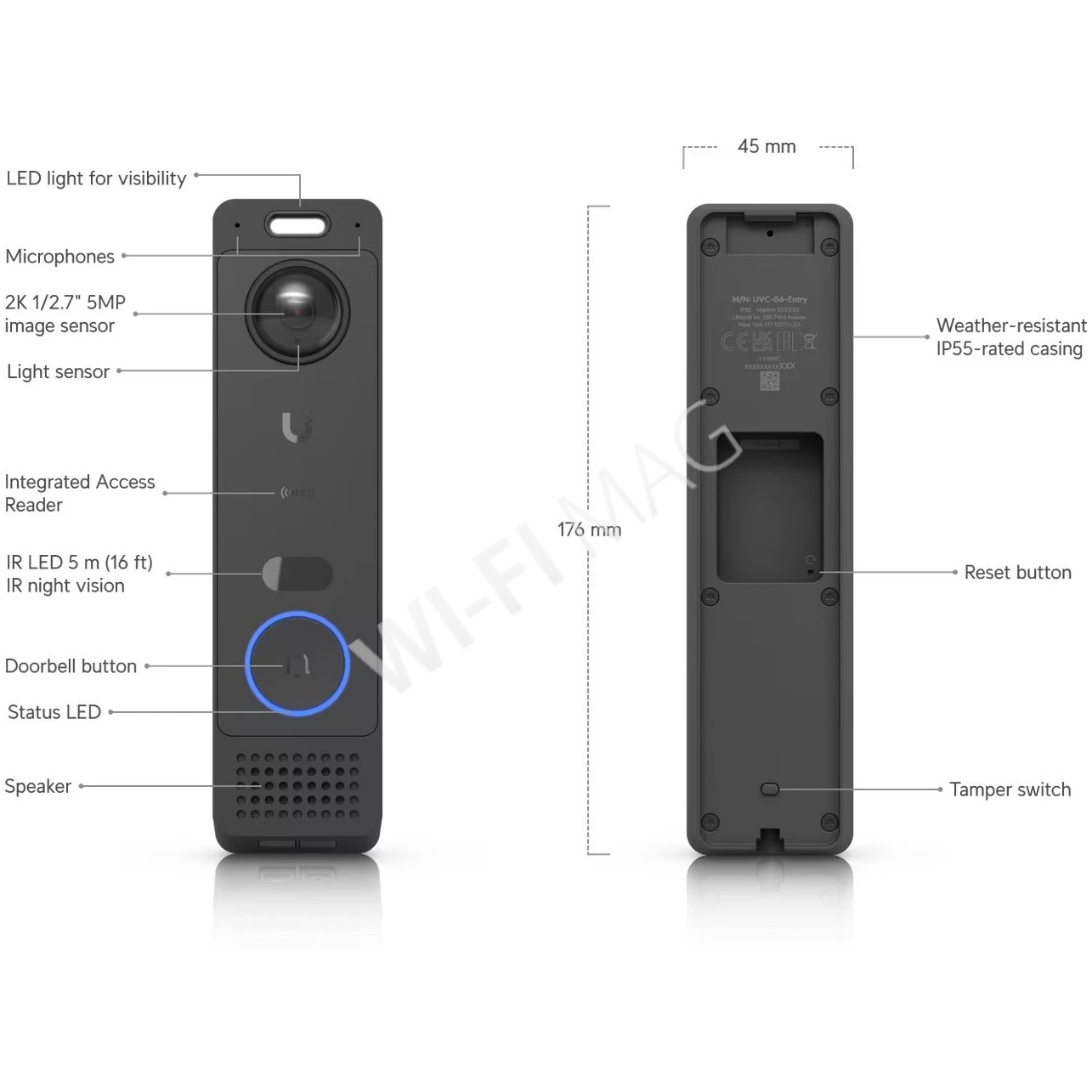 Ubiquiti UniFi Access & Protect G6 Entry, видеодомофон с 2-мя камерами и NFC/Bluetooth считывателем