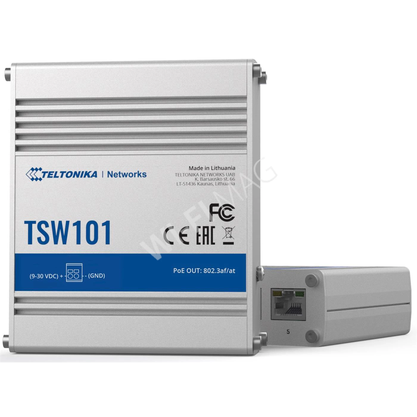 Teltonika TSW101 Automotive PoE+ Switch, 5-портовый неуправляемый с 4-мя PoE коммутатор