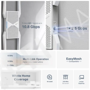 TP-Link RE655BE BE11000, трёхдиапазонный усилитель сигнала Wi-Fi 7 EasyMesh