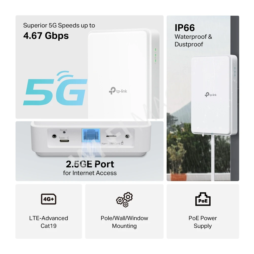 TP-Link NE200-Outdoor, уличный маршрутизатор 5G со слотом для карты памяти и питанием по PoE