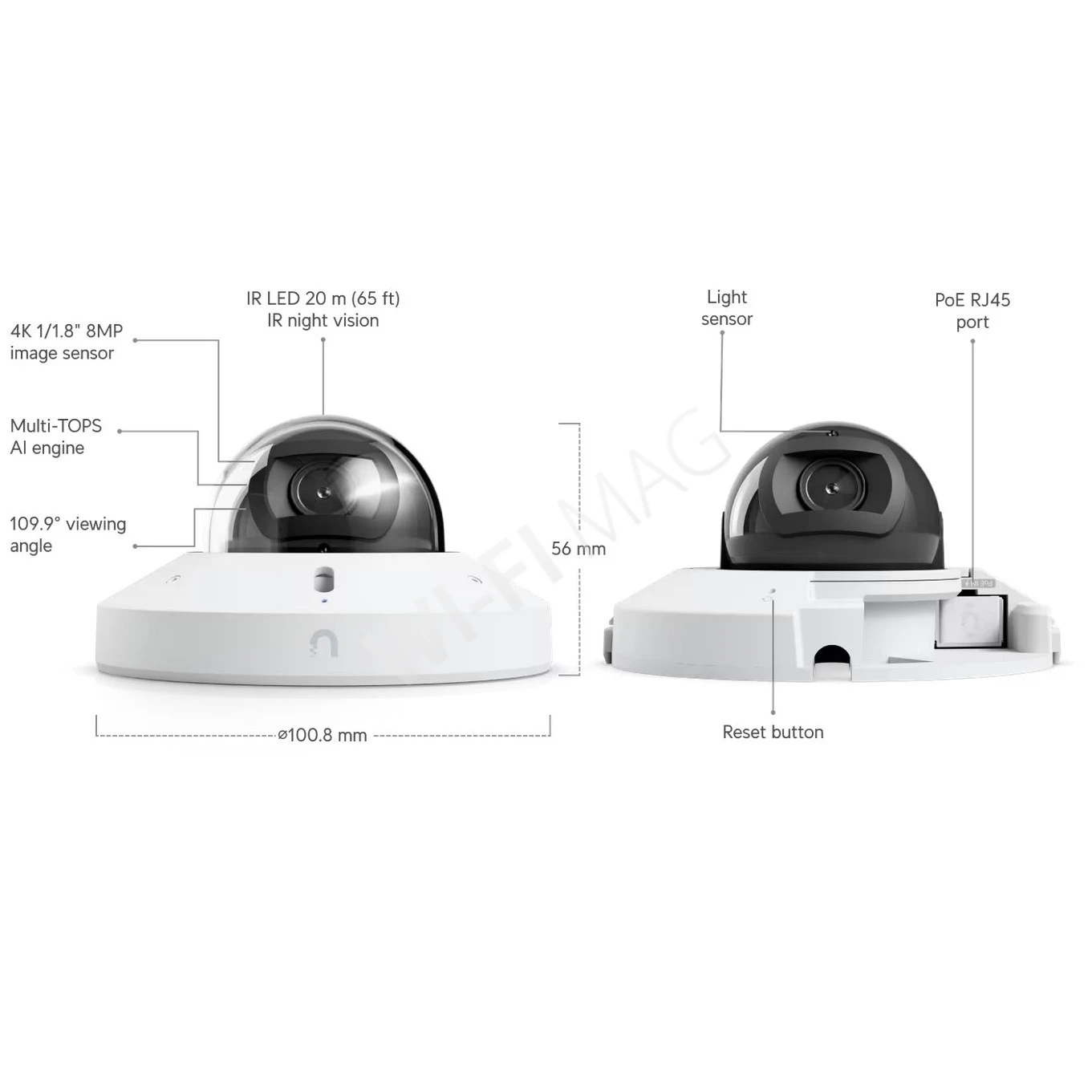 Ubiquiti UniFi G6 Mini Dome Camera White, 8 Мп PoE с двусторонней аудиосвязью и ночным видением белая IP-видеокамера