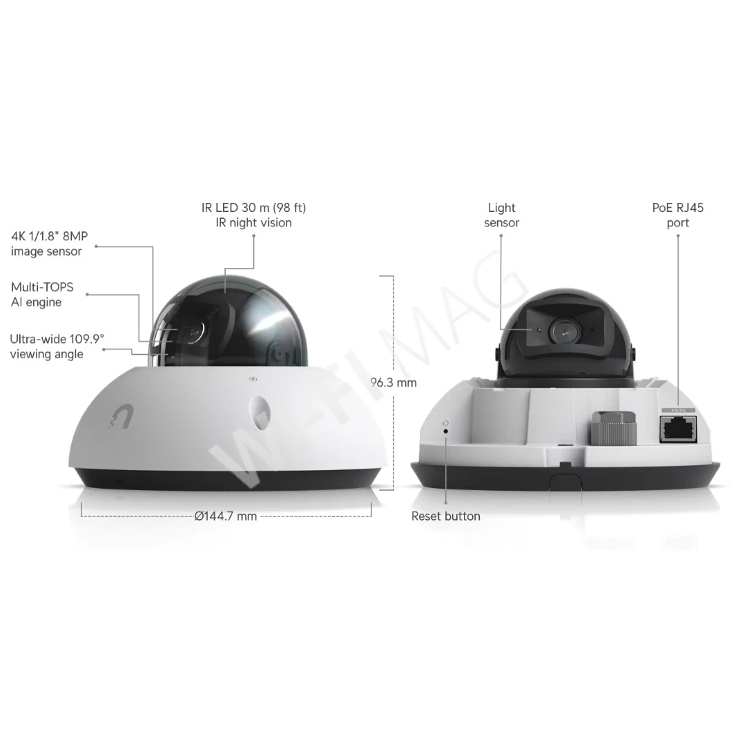 Ubiquiti UniFi G6 Dome Camera White, 8 Мп уличная PoE с микрофоном и ночным видением белая IP-видеокамера