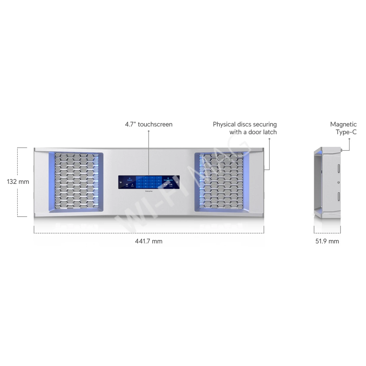 Ubiquiti UniFi 3U Bezel, защитная лицевая панель с подсветкой и дисплеем для ENAS, ENVR