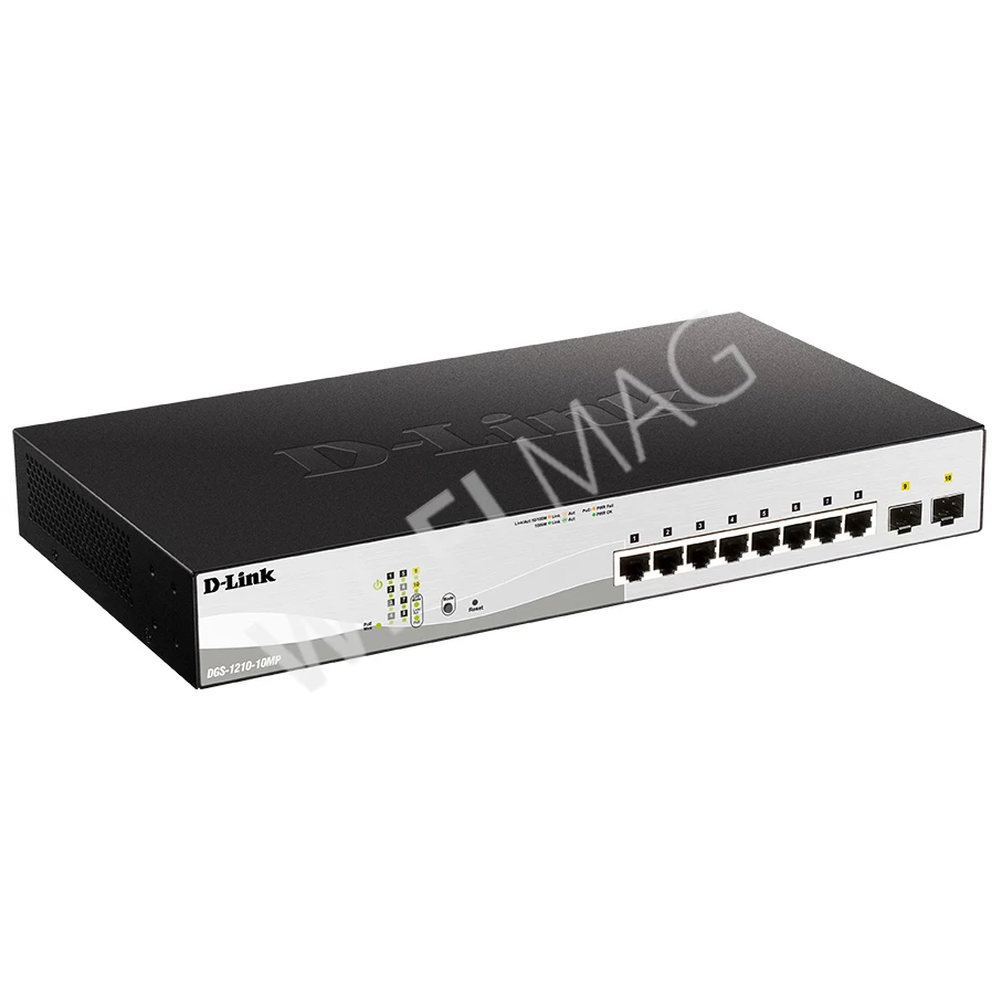 D-Link DGS-1210-10MP/FL, управляемый коммутатор с 8 портами PoE (1 Гбит/с) и 2 портами SFP (1 Гбит/с)