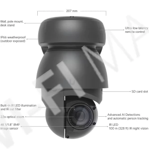Ubiquiti UniFi AI PTZ Industrial Camera Black, 8 Мп уличная PoE++ с 22-кратным зумом и ночным видением черная IP-видеокамера
