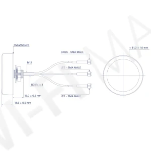 Teltonika PR1UCP25 Combo MIMO Mobile/GPS Roof SMA Antenna, комбинированная мобильная антенна с 3-я кабелями 1,2 м